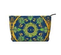 Trousse de toilette de voyage imperméable en velours côtelé avec imprimé totem Yin Yang, grande capacité, Noir , Taille unique