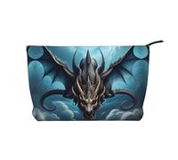Trousse de toilette de voyage imperméable en velours côtelé imprimé dragon volant grande capacité, Noir , Taille unique
