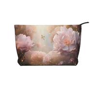 Trousse de toilette de voyage imperméable en velours côtelé imprimé pivoine dans un rêve. Grande capacité, Noir , Taille unique
