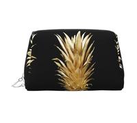 Trousse de toilette de voyage imprimée ananas doré, pochette de rangement portable avec trois emplacements intérieurs pour accessoires, Argenté., One Size