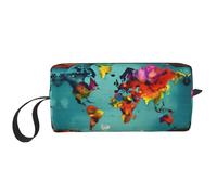 Trousse de toilette de voyage imprimée carte du monde, trousse à crayons, trousse de maquillage en toile, sacs cosmétiques multi-usages avec fermeture éclair