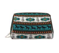 Trousse de toilette de voyage imprimée cheval, pochette de rangement portable avec trois fentes intérieures pour accessoires, doré, One Size