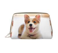 Trousse de toilette de voyage imprimée Corgi, pochette de rangement portable avec trois fentes intérieures pour accessoires, doré, One Size