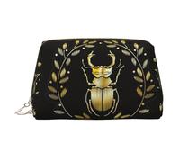 Trousse de toilette de voyage imprimée couronne d'insectes, pochette de rangement portable avec trois fentes intérieures pour accessoires, doré, One Size