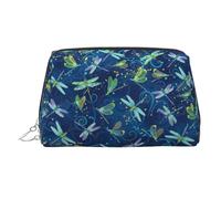 Trousse de toilette de voyage imprimée libellule bleue, pochette de rangement portable avec trois fentes intérieures pour accessoires, Argenté., One Size