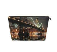 Trousse de toilette de voyage imprimée New York Manhattan Bridge Night avec fermeture éclair dorée pour femmes, mamans, filles, doré, One Size, Trousse de toilette