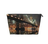 Trousse de toilette de voyage imprimée New York Manhattan Bridge Night avec fermeture éclair dorée pour femmes, mamans, filles, Argenté., One Size, Trousse de toilette