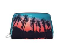 Trousse de toilette de voyage imprimée palmier, coucher de soleil, pochette de rangement portable avec trois fentes intérieures pour accessoires, Argenté., One Size