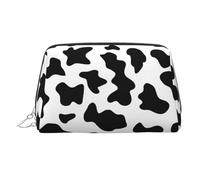 Trousse de toilette de voyage imprimée vache noire et blanche, pochette de rangement portable avec trois fentes intérieures pour accessoires, Argenté., One Size