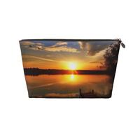 Trousse de toilette de voyage Lake Under Sunset en cuir PVC avec fermetures éclair dorées, organiseur étanche pour maquillage, articles de toilette et essentiels, doré, Taille unique, Trousse de
