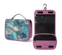 Trousse de toilette de voyage lisse et douce en marbre poli turquoise pour femme, organisateur de maquillage à suspendre avec crochet pour shampooing