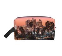 Trousse de toilette de voyage Los Angeles avec imprimé palmiers - Grande capacité - Pour femme et homme, blanc, Taille unique