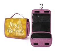 Trousse de toilette de voyage « Merry Christmas Tree on Lemon Yellow » pour femme, organiseur de maquillage à suspendre avec crochet pour shampooing