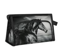 Trousse de toilette de voyage motif cheval de course noir et blanc pour femmes, hommes, filles, garçons, trousse de maquillage multifonctionnelle, trousse de toilette, organisateur de cosmétiques,
