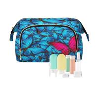 Trousse de toilette de voyage - Motif papillon bleu - Pour femme et fille - Imperméable - Motif oiseau - Organisateur cosmétique de maquillage - Trousse de voyage, multicolore, Mallette cosmétique