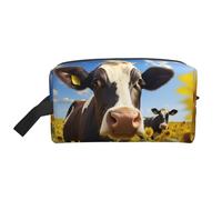 Trousse de toilette de voyage motif vache avec tournesols en bleu imprimé, trousse de maquillage, trousse de toilette à suspendre pour femme et homme, gym quotidien