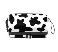 Trousse de toilette de voyage noire et blanche avec texture imprimée double couche pour femmes et filles, trousse de toilette de voyage, trousse de maquillage pratique avec compartiment à brosse,