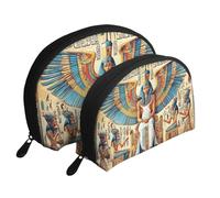 Trousse de toilette de voyage portable 2 pièces avec hiéroglyphes sacrés de l'Égypte antique, blanc, Taille unique