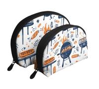 Trousse de toilette de voyage portable 2 pièces avec motif jambon rôti avec charbon de bois, blanc, Taille unique
