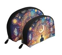 Trousse de toilette de voyage portable 2 pièces avec motifs de symboles cosmiques pour méditation spirituelle, blanc, Taille unique