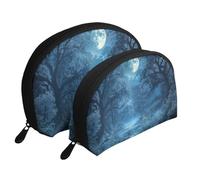 Trousse de toilette de voyage portable 2 pièces Motif forêt enchantée ciel nocturne avec lune arbre, blanc, Taille unique