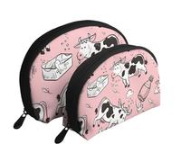 Trousse de toilette de voyage portable 2 pièces Motif vache endormie, blanc, Taille unique