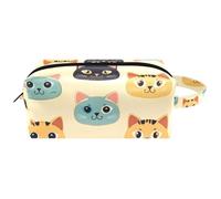 Trousse de toilette de voyage portable avec visages de chat de dessin animé pour femme, trousse de toilette de voyage, trousse de maquillage en cuir pour enfants, Multicolore 02, 8.2x3.1x3.5 in/21x8x9