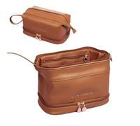 Trousse de toilette de voyage portable double couche multifonction pour cosmétiques - Grand support de rangement décontracté pour femme, marron, Double layer