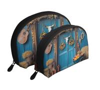Trousse de toilette de voyage portable en bois avec porte de grange bleue, blanc, Taille unique