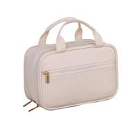 Trousse de Toilette de Voyage Portable en Cuir PU for Femme, Double Couche, Couleur Unie, Grande capacité, Organiseur de cosmétiques(White)