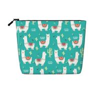 Trousse de toilette de voyage portable en faux chanvre avec lama blanc et cactus - Grande trousse de maquillage résistante à l'eau