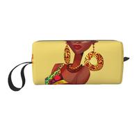 Trousse de toilette de voyage pour femme avec imprimé pailleté violet et fermeture éclair, Peinture traditionnelle de fille africaine, Taille unique, Trousse de maquillage