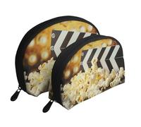 Trousse de toilette de voyage pour femme avec motif de film de cinéma et pop-corn - 2 pièces, blanc, Taille unique, Trousse de maquillage