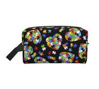 Trousse de toilette de voyage pour femme - Avec pièces de puzzle - Motif cœur - Capacité spacieuse - Pour homme, blanc, Taille unique