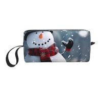 Trousse de toilette de voyage pour femme avec poignée, fermeture éclair et imprimé océan, motif plage, coucher de soleil, Bonhomme de neige de Noël, Taille unique, Trousse de maquillage