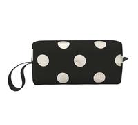 Trousse de toilette de voyage pour femme avec poignée, fermeture éclair et imprimé océan, motif plage, coucher de soleil, Noir à pois blancs, Taille unique, Trousse de maquillage