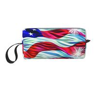 Trousse de toilette de voyage pour femme avec poignée, fermeture éclair Motif planètes, Drapeau américain patriotique du 4 juillet, Taille unique, Trousse de maquillage