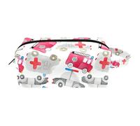 Trousse de toilette de voyage pour femme en cuir microfibre avec fermeture éclair, ambulances, camions de pompiers, voiture de police, multicolore, 8.2x3.1x3.5 in/21x8x9 cm, Trousse de toilette