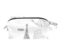 Trousse de toilette de voyage pour femme en cuir microfibre avec fermeture éclair, architecture de ville célèbre européenne, multicolore, 8.2x3.1x3.5 in/21x8x9 cm, Trousse de toilette