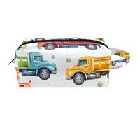 Trousse de toilette de voyage pour femme en cuir microfibre avec fermeture éclair, camion benne colorée, multicolore, 8.2x3.1x3.5 in/21x8x9 cm, Trousse de toilette