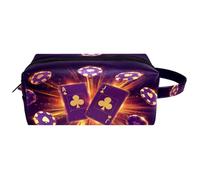 Trousse de toilette de voyage pour femme en cuir microfibre avec fermeture éclair, carte casino Blackjact et jetons, multicolore, 8.2x3.1x3.5 in/21x8x9 cm, Trousse de toilette