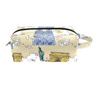 Trousse de toilette de voyage pour femme en cuir microfibre avec fermeture éclair, carte de France et architecture, multicolore, 8.2x3.1x3.5 in/21x8x9 cm, Trousse de toilette