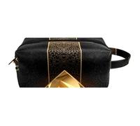 Trousse de toilette de voyage pour femme en cuir microfibre avec fermeture éclair, carte de poker en forme d'as de diamants dorés, multicolore, 8.2x3.1x3.5 in/21x8x9 cm, Trousse de toilette