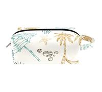 Trousse de toilette de voyage pour femme en cuir microfibre avec fermeture éclair, chaise de plage d'été, parasol, galets, multicolore, 8.2x3.1x3.5 in/21x8x9 cm, Trousse de toilette