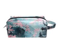 Trousse de toilette de voyage pour femme en cuir microfibre avec fermeture éclair, Cherry Lake Cabin Paradise, multicolore, 8.2x3.1x3.5 in/21x8x9 cm, Trousse de toilette