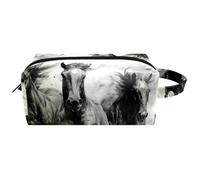 Trousse de toilette de voyage pour femme en cuir microfibre avec fermeture éclair - Chevaux au galop, multicolore, 8.2x3.1x3.5 in/21x8x9 cm, Trousse de toilette