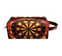 Trousse de toilette de voyage pour femme en cuir microfibre avec fermeture éclair, cible de fléchettes en flammes brûlantes, multicolore, 8.2x3.1x3.5 in/21x8x9 cm, Trousse de toilette