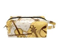 Trousse de toilette de voyage pour femme en cuir microfibre avec fermeture éclair, contrebasse et violon, multicolore, 8.2x3.1x3.5 in/21x8x9 cm, Trousse de toilette
