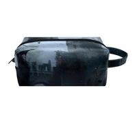 Trousse de toilette de voyage pour femme en cuir microfibre avec fermeture éclair, corbeaux sur château d'abandon, multicolore, 8.2x3.1x3.5 in/21x8x9 cm, Trousse de toilette