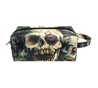 Trousse de toilette de voyage pour femme en cuir microfibre avec fermeture éclair, crânes de zombies effrayants, multicolore, 8.2x3.1x3.5 in/21x8x9 cm, Trousse de toilette